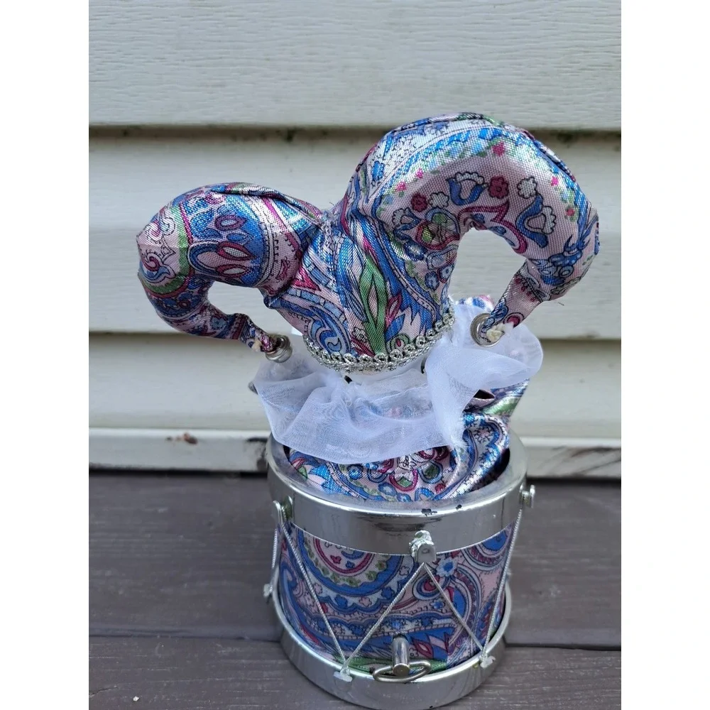 Vintage Musical Animated Jester Clown Doll  Box Porcelain Head Hands